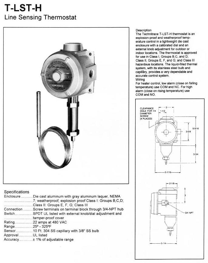 T-LST-H Line Sensing Thermostat - Product Info