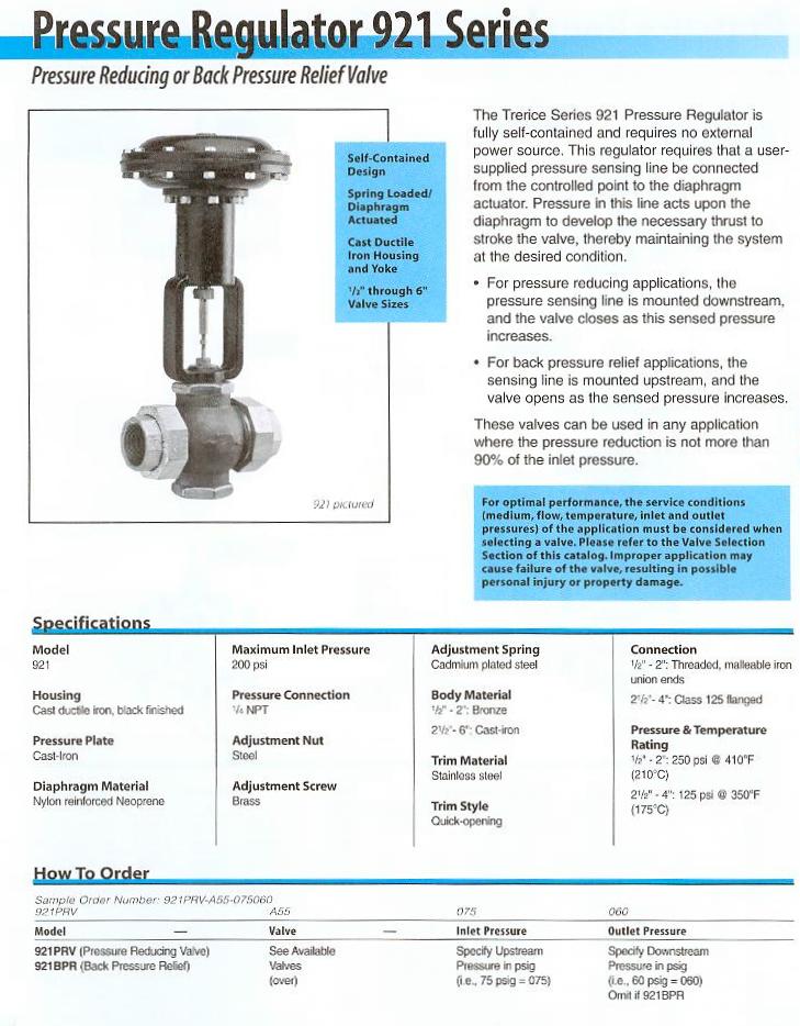 Pressure Regulator Product Specifications