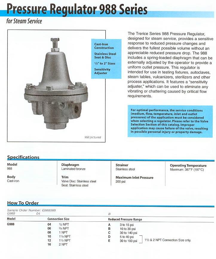 Pressure Regulator Product Specifications