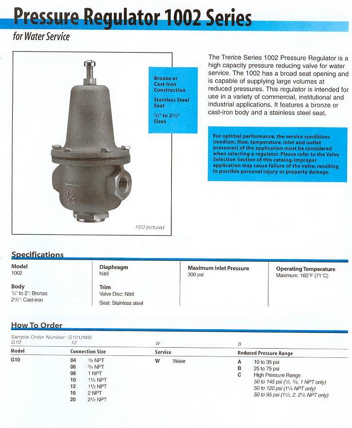 Pressure Regulator Product Specifications