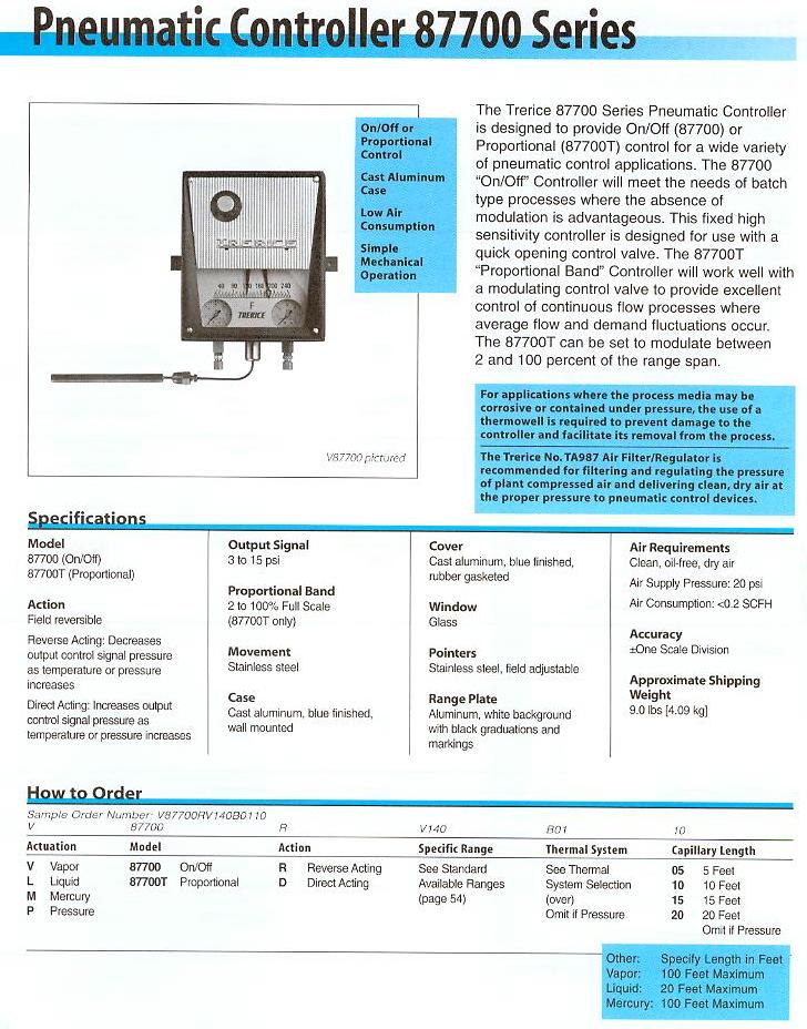 Pneumatic Controller Product Specifications