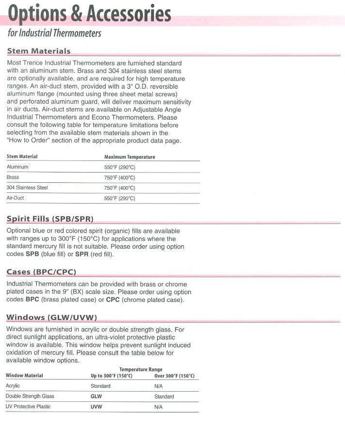 Industrial Thermometer Options & Accessories