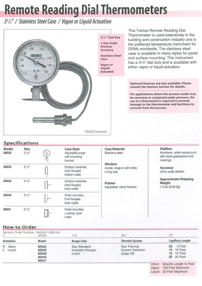 Dial Thermometer Product Specifications